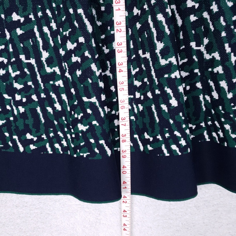 Eliza J Fit and Flare Dress Women L Sleeveless Abstract Knit Navy Green Workwear - Picture 11 of 11